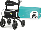Foldable Outdoor All Terrain Walker with Pneumatic Tires for Seniors with Seat