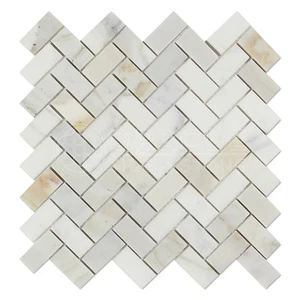 Calacatta Gold (Italian Calcutta) 1 X 2 Herringbone Mosaic Tile - Picture 1 of 2