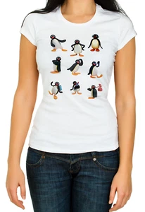 Pingu noot noot characters album funny 3/4 Short sleeve Woman T Shirt K449 - Picture 1 of 3