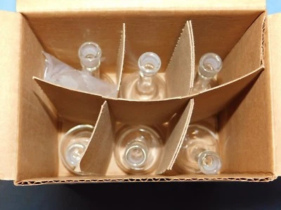 PYREX CORNING 5640 VOLUMETRIC FLASK 25ML CLASS A 6 PACK WITH CAPS NEW IN THE BOX - Image 1 of 4