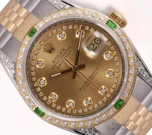 Rolex Datejust 36mm Champagne String Dial-18k Emerald Diamond Bezel-Diamond Lug - Picture 1 of 6