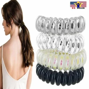 4 Spiral Head Hair Ties Traceless No Crease Metallic Coil Phone Cord Ponytail - Picture 1 of 4