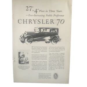 Anuncio de anuncio de rendimiento público creciente Chrysler 70 1927 vintage - Imagen 1 de 4