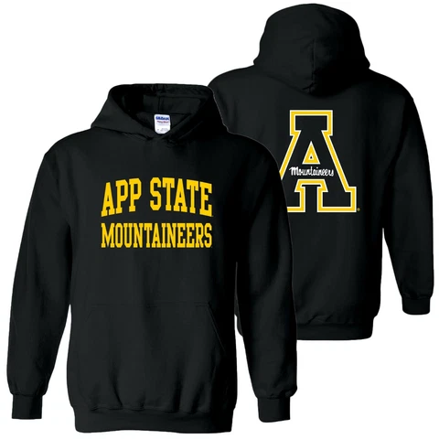 App State Mountaineers Front and Back Print Hoodie - Black Cover