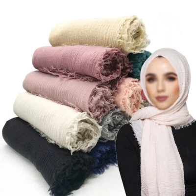 Muslim Crinkle Hijab Schal Frauen Viskose Kopftuch Stirnband Islamische Wraps - Bild 1 von 4
