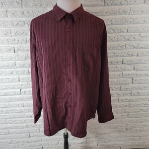 George Mens Shirt 2XL Long Sleeve Burgundy Stripe Lightweight Polyester Button - Picture 1 of 10