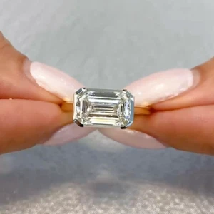 3.75Ctw Emerald Cut Moissanite East West Bezel Engagement Ring 14K Two-Tone Gold - Picture 1 of 8
