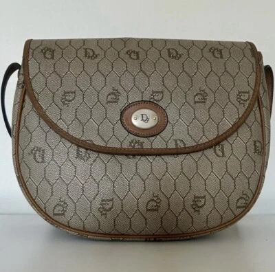 Vintage Christian Dior Crossbody Honeycomb Logo Monogram Saddle Bag - Image 1 of 4