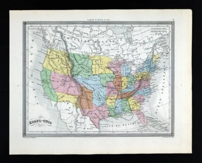 1850 Vuillemin Map United States Oregon Missouri Inidan Territory Texas NM UT AZ - Image 1 of 4