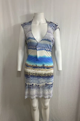 Vtg ALEXANDER MCQUEEN SS2010 PLATO'S ATLANTIS BLUE PRINT DRESS 36 2XS - Image 1 of 4