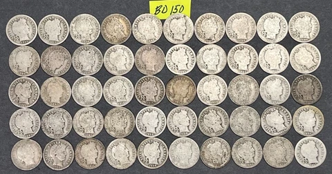 90% Silver Barber Dime Roll of 50 SILVER Dimes | 90% Silver Dime Roll | #BD150 Cover