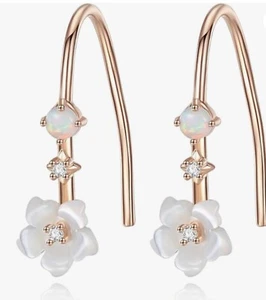 Viki Lynn Flower Dangle 18K Rose Gold Plated Sterling Silver Mother Of Pearl - Picture 1 of 10