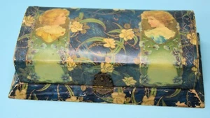 ANTIQUE VICTORIAN GIRL PORTRAIT FLORAL DRESSER BOX celluloid brush/comb - Picture 1 of 15
