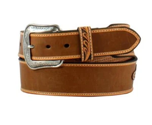 3D Western Mens Belt Leather Tapered Conchos Floral Brown - Picture 1 of 2
