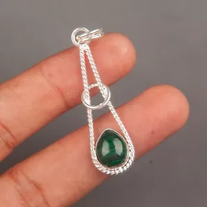 Handmade 925 Sterling Silver Jewelry Pendant Malachite Gemstone Pendant For Gift - Picture 1 of 3