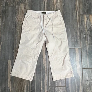 Eddie Bauer ivory Crop Pant wide leg Drawstring waist Womans size 6P Bi - Picture 1 of 9
