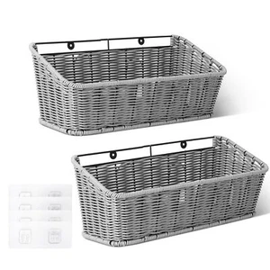 Wicker Hanging Basket 2 Pack Storage Baskets For Cabinet Wall Mount Fruit Basket - Picture 1 of 8