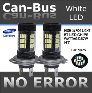 H7 Samsung LED 57 SMD White Headlight Xenon Fit Fog Light Bulbs / High Beam X88 - Picture 1 of 7