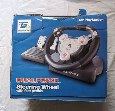 Gamester Dual Force Steering Wheel & Pedals for Sony Playstation 1 & 2 PS1 PS2 - Image 1 of 4
