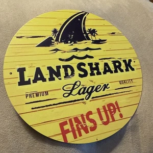 FINS UP! Landshark Premium Lager Quality Metal Round 7.9” 7.9” Tin For Wall - Picture 1 of 7