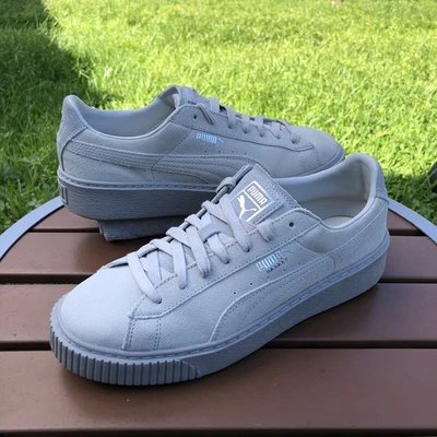 Women Size 10 - PUMA Basket Platform Sneakers Shoes Grey Mist Suede 3633130 Low - Image 1 of 4