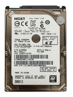 HGST  750GB Laptop HDD 2.5" 5400RPM SATA 8MB Cache 5K1000-750 - Image 1 of 2