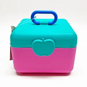 NWT 90s Apple Latch Mini Square Cosmetic Box with Tray and Mirror Teal/Pink/Blue - Picture 1 of 5