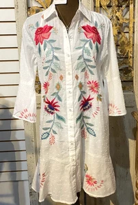💕$295 JOHNNY WAS SZ LARGE TALULLA FLORAL EMBROIDERED TIERED FLOUNCE DRESS NEW - Picture 1 of 3