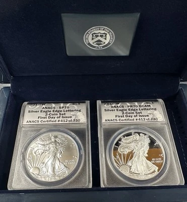2016 W Silver Eagle Edge Lettering  ANACS PF70 + SP70 (2 coins) - Image 1 of 4