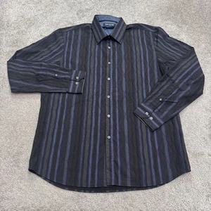 Report Collection Button Down Shirt Men XL Black Blue Striped Long Sleeve Casual - Picture 1 of 15