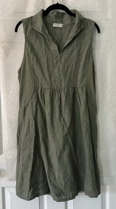 Terzo Millennio ärmelloses Leinenkleid XL Armeegrün Strand Küsten Lagenlook - Bild 1 von 6