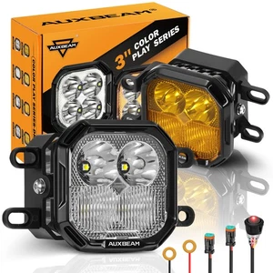 2x AUXBEAM 3" LED Pods Combo Beam White DRL&Amber Turn Signal Light+Inner Covers - Picture 1 of 12