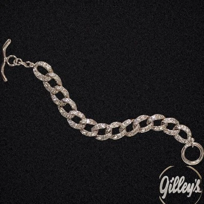 Pierre Lang PL Dazzling Austrian Crystal Silver Tone Bracelet Toggle Clasp 7" - Image 1 of 4