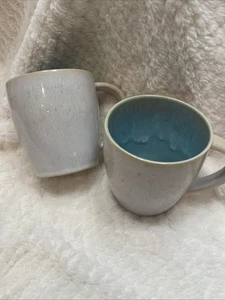 2 Casafina Portogallo 14 oz. tazze in gres smalto sabbia bianco con smalto a goccia blu mare - Foto 1 di 15