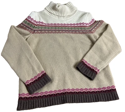 Suéter Eddie Bauer Mujer Pequeño Rosa Isla Justa 100% Lana Cuello Redondo Pullover Foto 1 de 4