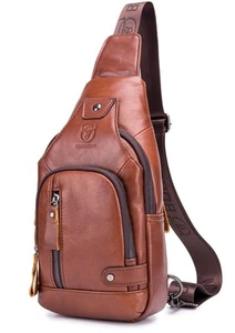 Leather Sling Bag Mens Chest Bag Casual Shoulder Crossbody Bags Travel Hiking... - Picture 1 of 7