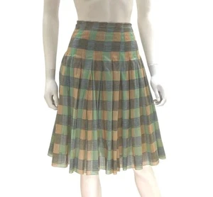Prada Green Beige Plaid Pleated Skirt - Picture 1 of 3