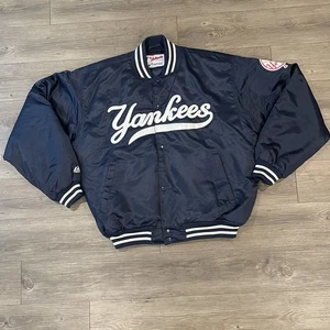 CHAQUETA DE SATÉN MAJESTUOSA DE COLECCIÓN AÑOS 90 MLB NEW YORK YANKEES TALLA XL AZUL MARINO - Imagen 1 de 13