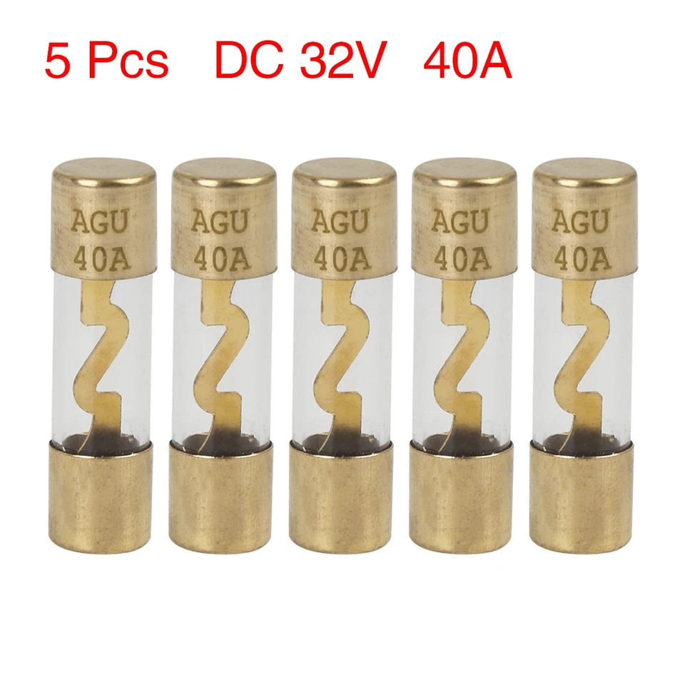 5pcs 40 Amp AGU Fuse Gold Tone Plated DC 32V for Car Audio Video Stereo 38x10mm - Image 1 of 4