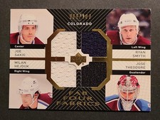 2007-08 UD Fab Four Fabrics Colorado Sakic/Hejduk/Smith/Theodore **See Photo**