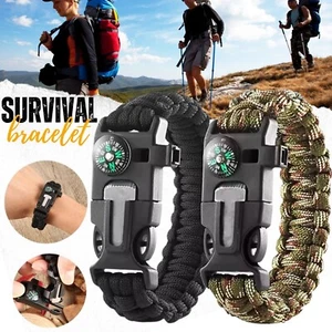 Flint Fire Starter 5in1 Survival Paracord Bracelet Whistle Compass Gear Tool Kit - Picture 1 of 15