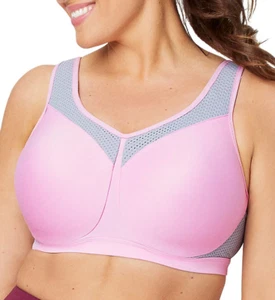 Glamorise PINK/GRAY Full Figure High Impact Wonderwire Sport Bra, US 38D, UK 38D - Picture 1 of 7