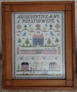 BEAUTIFUL NEEDLEPOINT SEWING ART CHILDRENS SCHOOL SAMPLER 1990 CUSTOM FRAMED - Picture 1 of 3