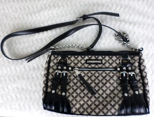 Dana Buchman Crossbody Purse Tan Black ChainLink Pattern Buckles Red Lining - Picture 1 of 10