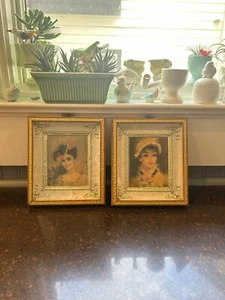 Vintage Pair of Framed Pictures 7.5H x 6.5 - Picture 1 of 3