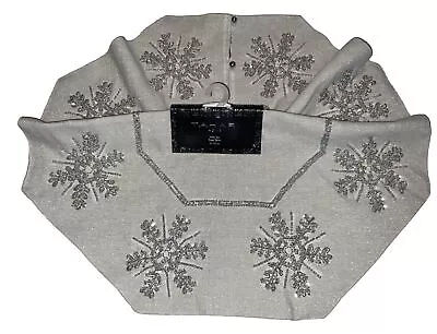 TAHARI Silver Gray Sparkle Snowflake Tabletop Christmas Tree Skirt 24” Metallic - Image 1 of 4