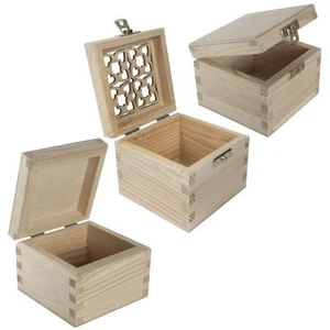 Small Square Plain Wood Keepsake Box | 10 x 10 x 7.5 cm | For Decoupage Craft - Picture 1 of 4