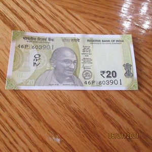 INDIAN Twenty RUPE Note Bank Bill MAHATMA Gandhi BILL 20 RUPE Uncirculated - Bild 1 von 2