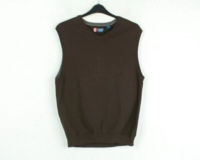 CHAPS Mens L Sweater Vest Gilet Tank Waistcoat Cotton Knit Brown Casual V-Neck - Image 1 of 4