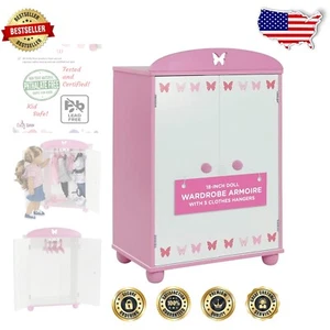 Sturdy 18" Doll Closet Armoire - Stylish Storage for American Girl Accessories - Picture 1 of 11